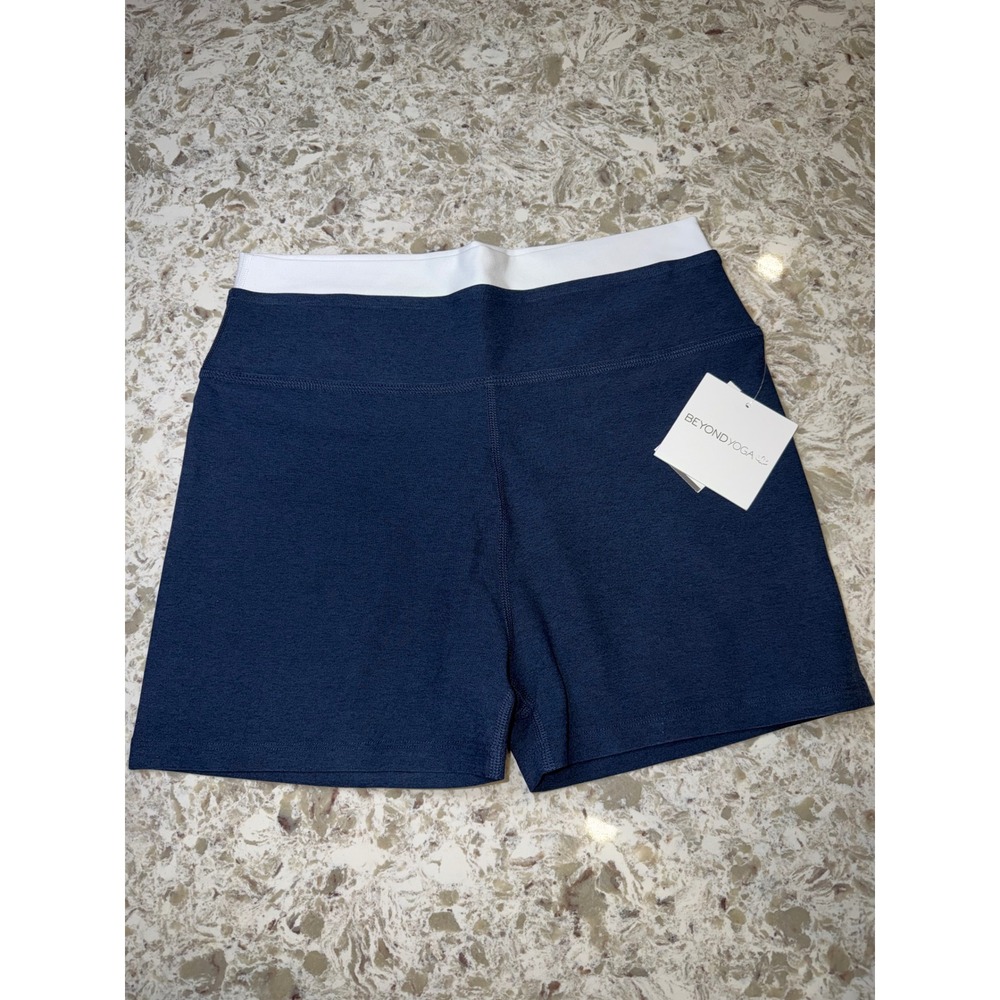 Beyond Yoga Heather navy blue Biker Shorts White Waistband 00AZW Womens Xl